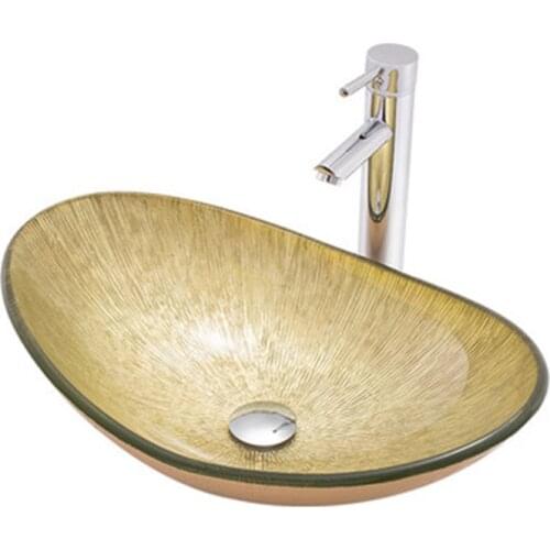 Simple Household Above Counter Basin Tempered Glass Washbasin Oval Line Striped Ingot Wash Basin Art