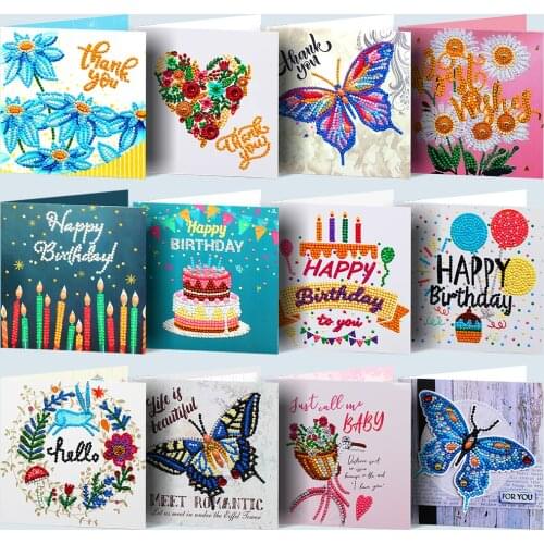 Factory direct supply Diy diamond painting greeting card daily birthday thanksgiving theme greeting card 12 pcs sets