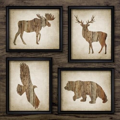 North American Animal Wall Art Posters and Prints Moose, Bald Eagle, White Deer, Grizzly Canvas Painting Home Interior Decor