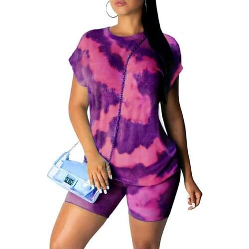Colorful Tie Dye Sportswear for Women Summer Running Set Tracksuit Short Sleeve O-Neck Tops+Shorts Women Gym Fitness Clothing