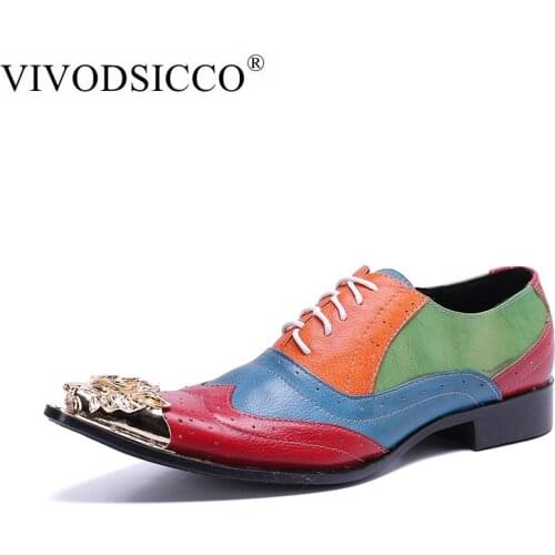 VIVODSICCO Luxury Fashion Mens Dress Shoes Genuine Leather Pointed Toe Men Party Wedding Shoes Derby Banquet Party Formal Loafe