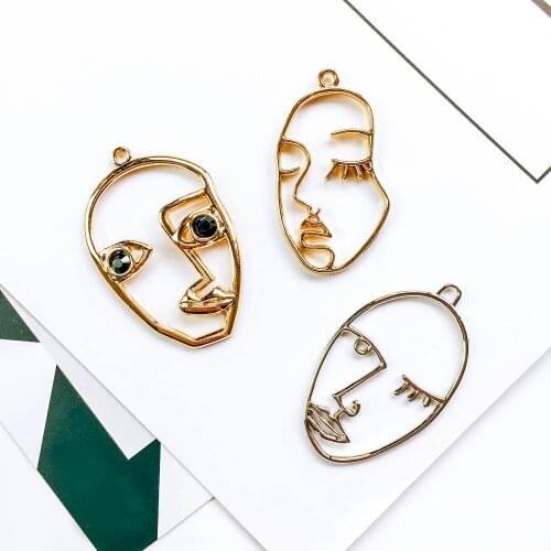 ZEROUP Human Face Ear Drop Silver Gold Plated Pendant Necklace Charms Earring Accessories Jewelry Finding Diy Material 4pcs 2