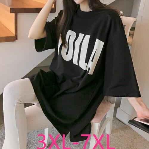 New summer plus size tops for women large short sleeve casual cotton letter O neck long T-shirt white black 3XL 4XL 5XL 6XL 7XL