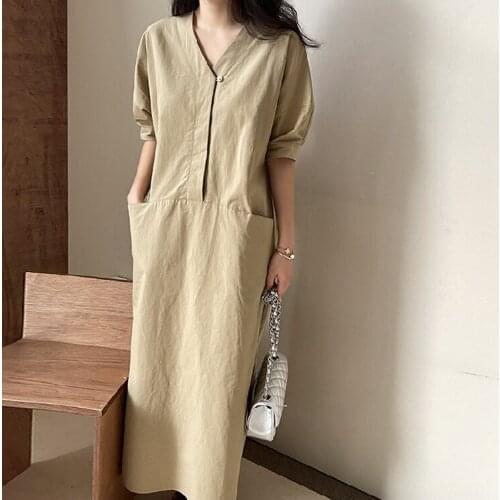 New Summer Dress Girls Boho Solid Female Vintage Dress Party Oversize Half Sleeve Women Dresses Robe Vestido
