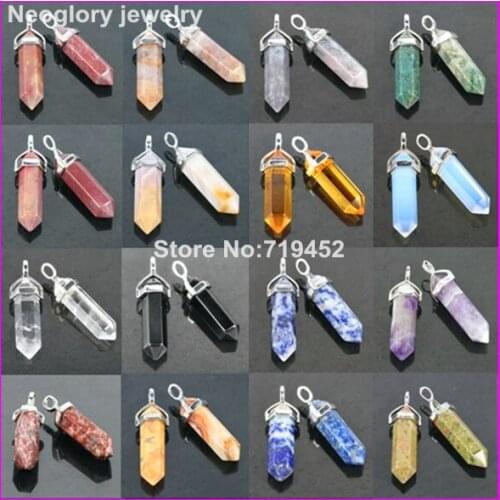 10pcs/lot Fashion Mixed Gems Stones Hexagonal Point Reiki Chakra Necklaces Earrings Pendant Beads Jewelry Craft Making