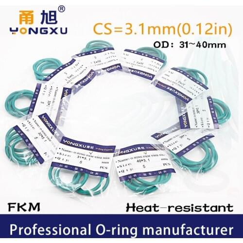 3PCS/lot Green FKM fluororubber O-rings Seals CS3.1mm OD31/32/33/34/35/36/37/38/39/40*3.1mm ORings Seal Gasket sealing Washer
