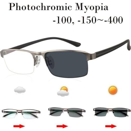 Myopia Sunglasses Photochromic Men Women Myopia Eyeglasses Frame with color lens Reading Sun glasses Myopia Eyewear-1.0-1.5~3.5