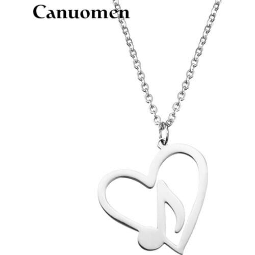 Canuomen Musical Note Pendant Necklace Heart-shaped Stainless Steel Silver Gold Lover Link Chain For Women Gift Charm Jewelry