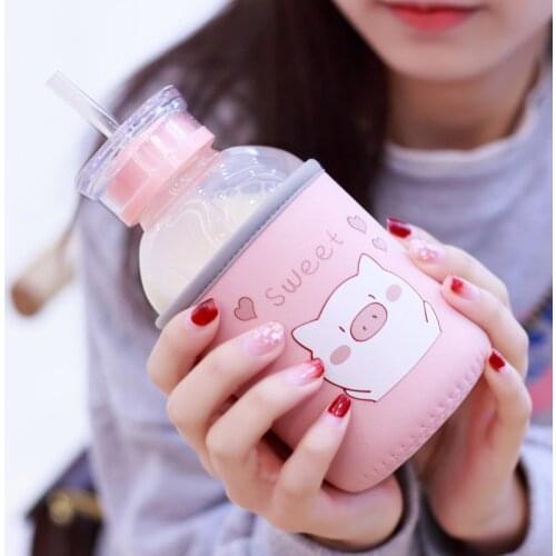 Cute Cartoon Water Bottle Cover Case Vacuum Insulated Bag Glass Cup Protection Set Portable Sport Camping Water Cup Accessories