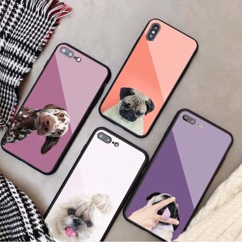 Cute dog Tempered Glass Phone Case For iphone 12 11 Pro Max 5 6 7 8 X XS XR XSMax Shell 12Pro Max Cover Shell