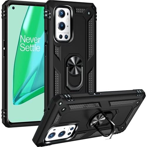 Military Armor Shockproof Case For OnePlus 9 Pro Magnetic Metal Ring Stand Holder Soft TPU Bumper Hard Plastic Protective Cover