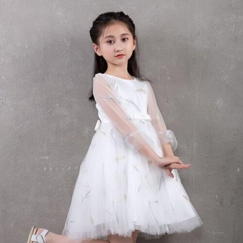 Flower Girl Feather Embroidery Dress 2020 New Girl Wedding Party Exchange Dress Ball Beauty Sexy EveningTutu Dress