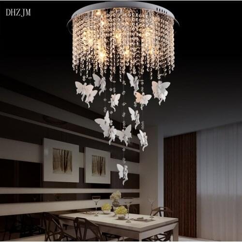 European crystal lamp round ceiling fashion creative living room lighting children room Princess bedroom butterfly angel