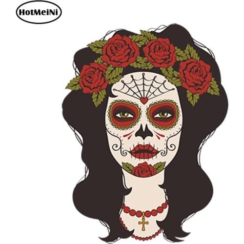 HotMeiNi Car Styling Car Sticker Sugar Skull Rose Lady Vinyl Sticker Laptop Travel Luggage Waterproof Accessories 13cm x 10cm