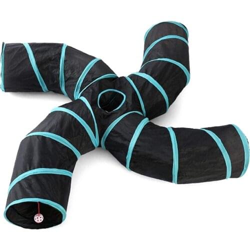 Pet Cat Tunnel Toys 4 Way,Indoors Collapsible Cat Tunnels Tubes with Storage Bag,Large Cat Tunnel Play Toy Crinkle for Kitty, Pu