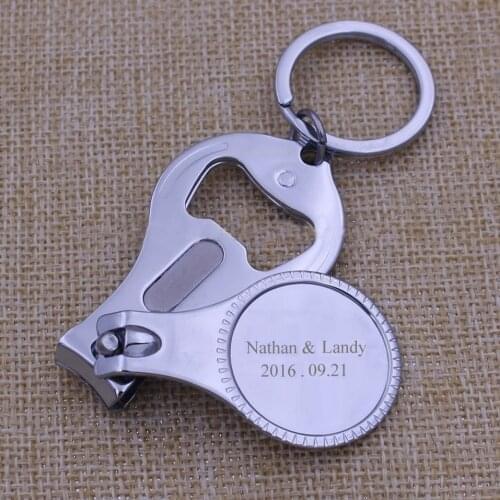 Personalized Wedding Souvenir For Guests Customized Wedding Favor Nail Clipper Bottle Wine Opener Keychain Gift 100 Pcs