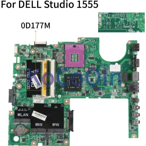 KoCoQin Laptop motherboard For DELL Studio 1555 Mainboard CN-0D177M 0D177M DAFM8BMB6F1 GM45