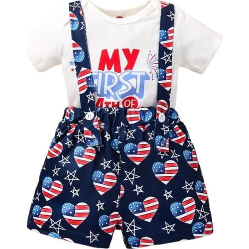 Infant Boy Clothes Casual Two-piece Tracksuit Set White Round Collar Short Sleeve Tops and Suspender Trousers Boys Clothing Set