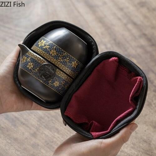 Creative Portable Travel Ceramic Tea Set One Pot Three Cup Gift Set Porcelain Kung Fu Tea Set Storage Bag Teaware Accessories