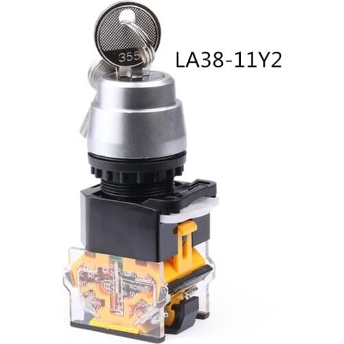 LA38-11Y2 22 mm ribbon key switch 2 gear self-locking button switch silver contact 10A660V