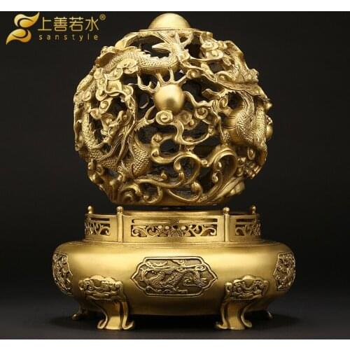 Copper Nine to Turn Things around Tripod Decoration Nine Dragons Playing with a Pearl Tripod Living Room Home Office Crafts