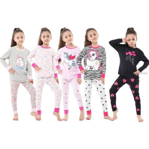 Animal Cute Cotton Pajamas Stripe Unicorn Pajama Sets for Girls Soft Warm Underwear Spring Autumn Winter Pyjama Boys Sleepwear