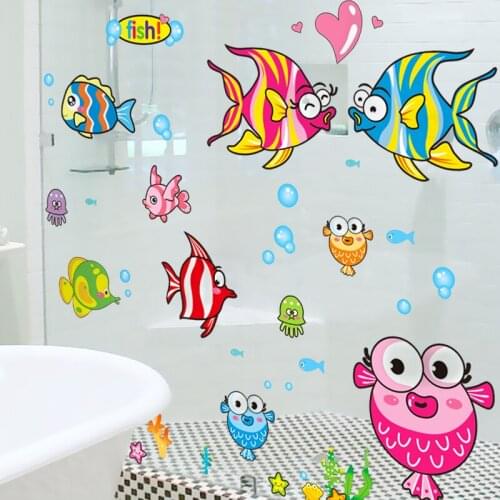 [SHIJUEHEZI] Cartoon Tropical Fish Wall Stickers DIY Animal Wall Decals for Kids Rooms Bathroom Glass Window Decoration