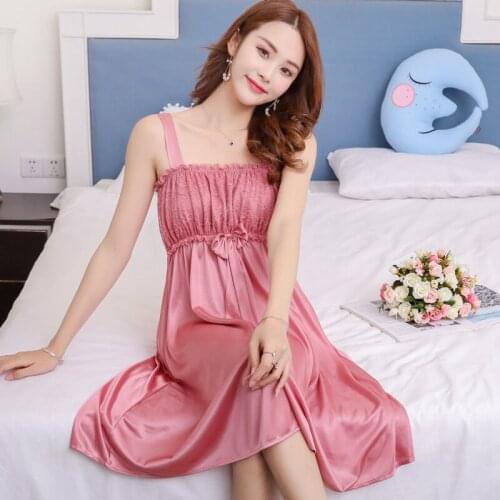 Ladies Sexy Silk Satin Nightgown Lace Nightdress Sleeveless Nighties V-neck Night dress Summer Sleep Dress Nightwear Women