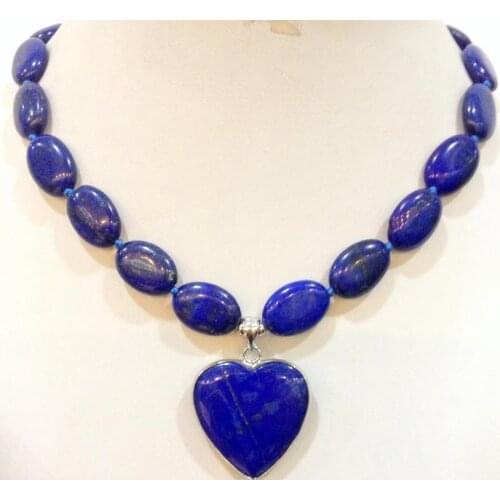Hot sale>@@ New natural lapis lazuli heart pendant necklace 18inch
