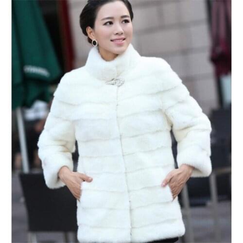 New Winter Women Coat Faux Fur Fur Coat Stand Collar Winter Coat 7 Points Sleeves and Long Sleeves Elegant Fashion Coat White