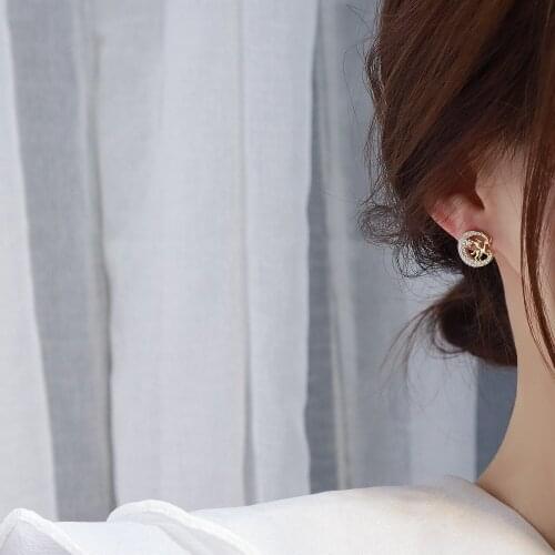 New Strange Unicorn Round Shiny Zircon Pegasus Style Temperament Earrings 14k Gold Ladies All Match Gift Jewelry