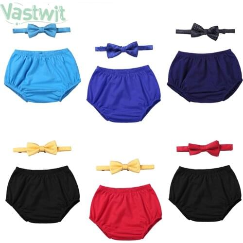 Baby Boys Adorable Bloomer Outfit Boy Panties Cover Nappy Shorts Brief Summer 1st Birthday Diaper Covers Headband Set Photo Prop