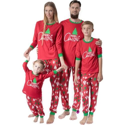 Matching Christmas PJS Fashion Round Neck Prints Family Pajama Sets Mother/Father /Kid /Baby Red Striped Christmas Clothes