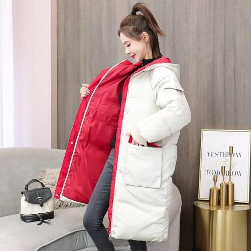Solid Long Parkas Winter Female Oversized Womens Jacket Korean Style Loose Plus Size Big Pockets Thick Female Cold Coat Outwear