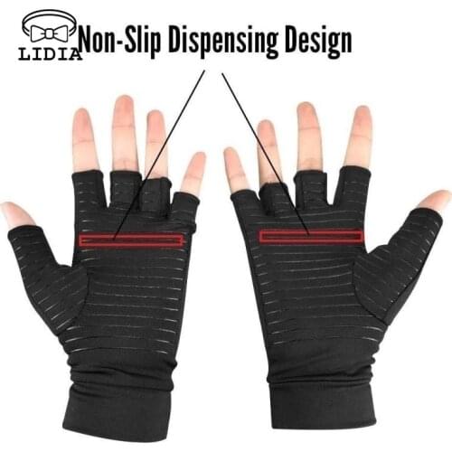 Men Copper Fiber Pressure Gloves Copper Fiber Non-slip Half Finger Joint Gloves Antibacterial Deodorant Rehabilitation Mittens