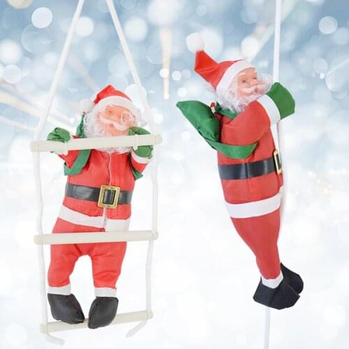 2022 Christmas Santa Claus Climbing Ladder Santa Claus Doll Xmas Tree Hanging Ornament Indoor Door Wall Decoration