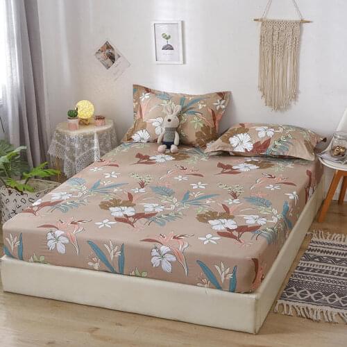 Bonenjoy 3 PCS Fitted Bed Sheet with Pillowcase King Size Floral Style Mattress Protector drap housse Queen Size Bed Linen