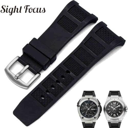 Notch End Silicone Rubber Watch Band for IWC Ingenieur Strap for Men 30mm Black Waterproof Watch Strap Bracelets Pin Buckle Belt
