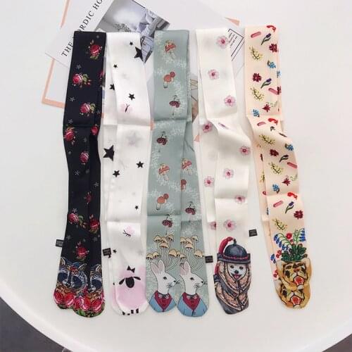 New Autumn winter Animal Print Women Silk Riband Handle Bags Scarf Small Ribbon Hair Band Headband Scarves & Wraps Woman scarf