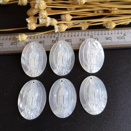 100pcs/lot Drilled Natural Oval Virgin of Guadalupe Mother of Pearl Shell Oval Madonna Pearl Shell MOP for DIY Jewelry
