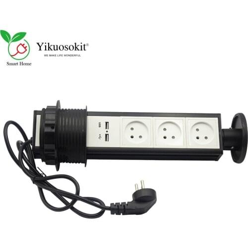 One-Key Pulling Pop Up Desktop Hidden Hexagon Socket with 3 Israeli Power Outlets 2 USB Charging For Kitchen Office Tabletop