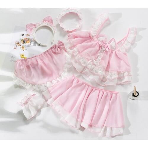 Japanese Lolita Cute Cat Sexy Sleepwear Maid Uniform Lingerie School Girl Womens Rabbit Cosplay Costumes Anime Underwear Set