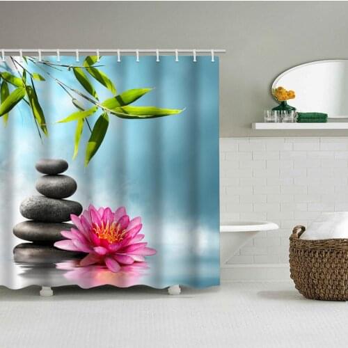 Indian Spa Zen Buddha Water Yoga Shower Curtain Polyester Waterproof Massage Stone Orchid Bathroom Shower Curtain 1.8x1.8cm