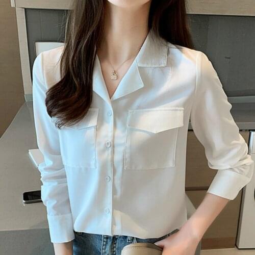 Womens Tops And Blouses Long Sleeve Blouse Women V-neck Office Blouse Women Tops Chiffon White Blouse Shirt Blusa Feminina C519