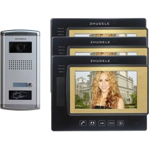 ZHUDELE 7" luxury color video door phone,CCD camera with ID CARD unlocking ,touch screen with SD CARD, nightvision (1 to 3)