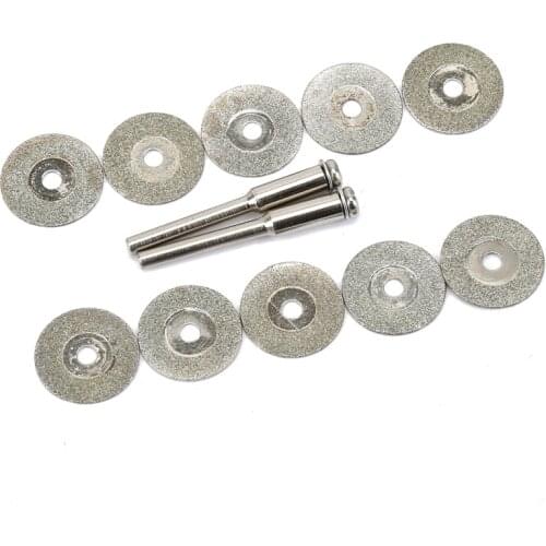 10pc Diamond slice+2 Arbor Shaft 16mm MINI Diamond Cutting Pieces Thin Grinding Refine Jade Gem Stone Discs Rotary Tool Dremel