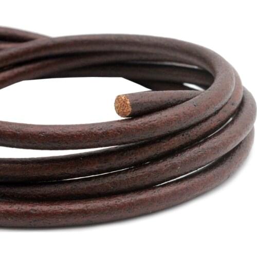 AaaZee 6mm Round Genuine Cow Hide Leather for Bangle Bracelet Making Real Cord Distressed Brown 1 Yard RLG6M292