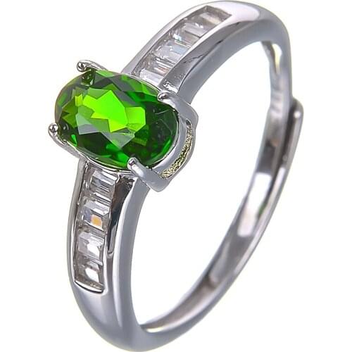 Promotion natural chrome diopside 4mm*6mm ring real 925 sterling silver engagement ring for woman fashion silver Russian jewelry
