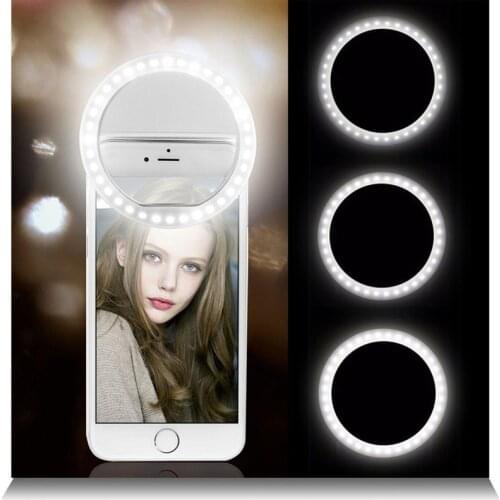 Alfavoce Selfie Ring Light Clip on Mobile phone 3 Level brightness Recharge battery for Xiaomi Samsung Huawei phone accessory
