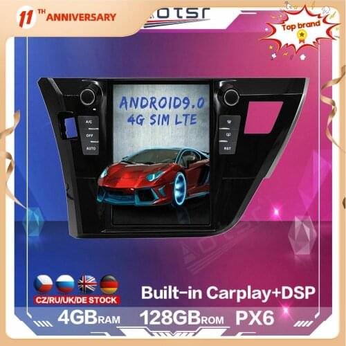 Car Radio Player Multimedia Tesla Style PX6 Android 128GB For Toyota Corolla 2014 - 2017 Auto GPS Navigation DSP Carplay 4G SIM